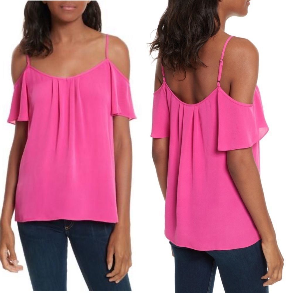 JOIE Off The Shoulder Silk Top In Pop Pink SzS